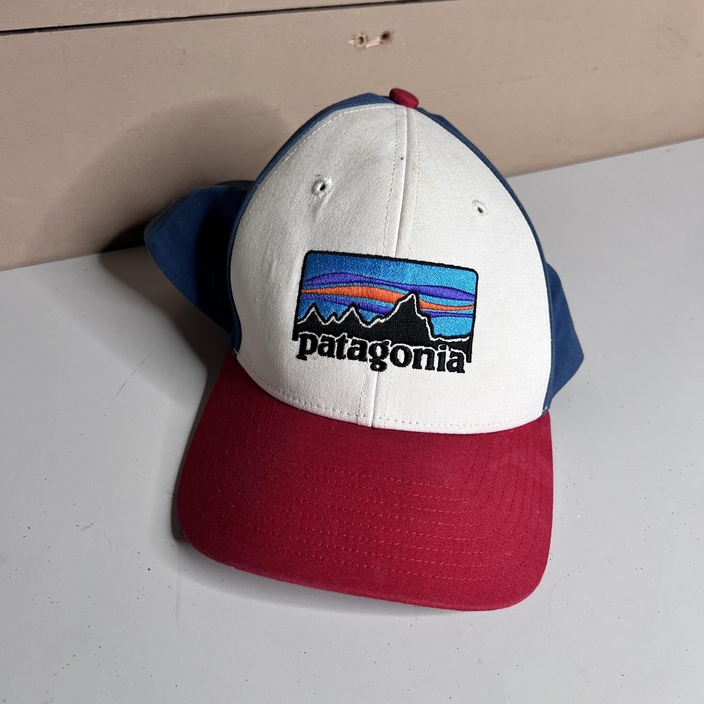 Patagonia Hat Cap Snap Back Mens One Size Red White Blue Canvas Logo Outdoor